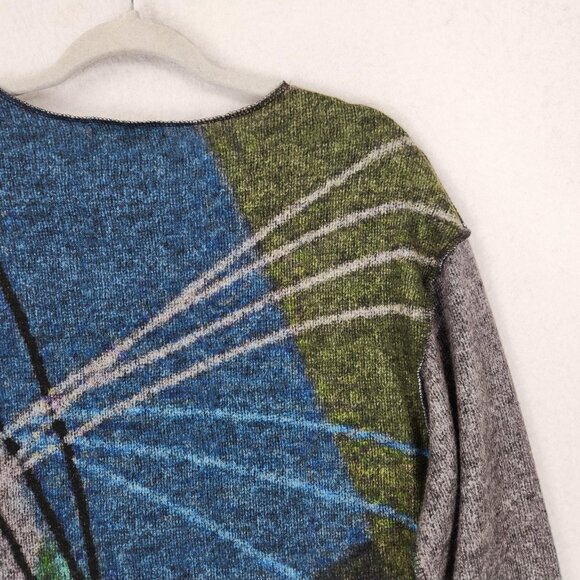 Trisha Tyler Sweater Womens Large Blue Gray Abstract Long Sleeve Knit Pullover - Picture 11 of 11